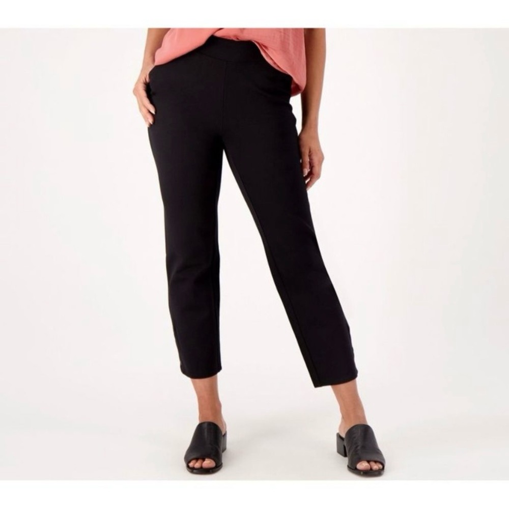 Belle by Kim Gravel Black Ponte Ankle Pant With Snap Detail Size 30W NWOT